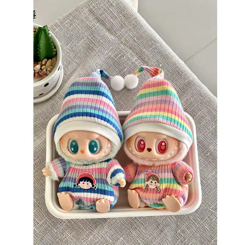 Korea's Latest Trendy Mini Plush Doll Clothing and Accessories For Lafufu Sitting Party V1 Season V Autumn Onesie Hat Set - Image 3