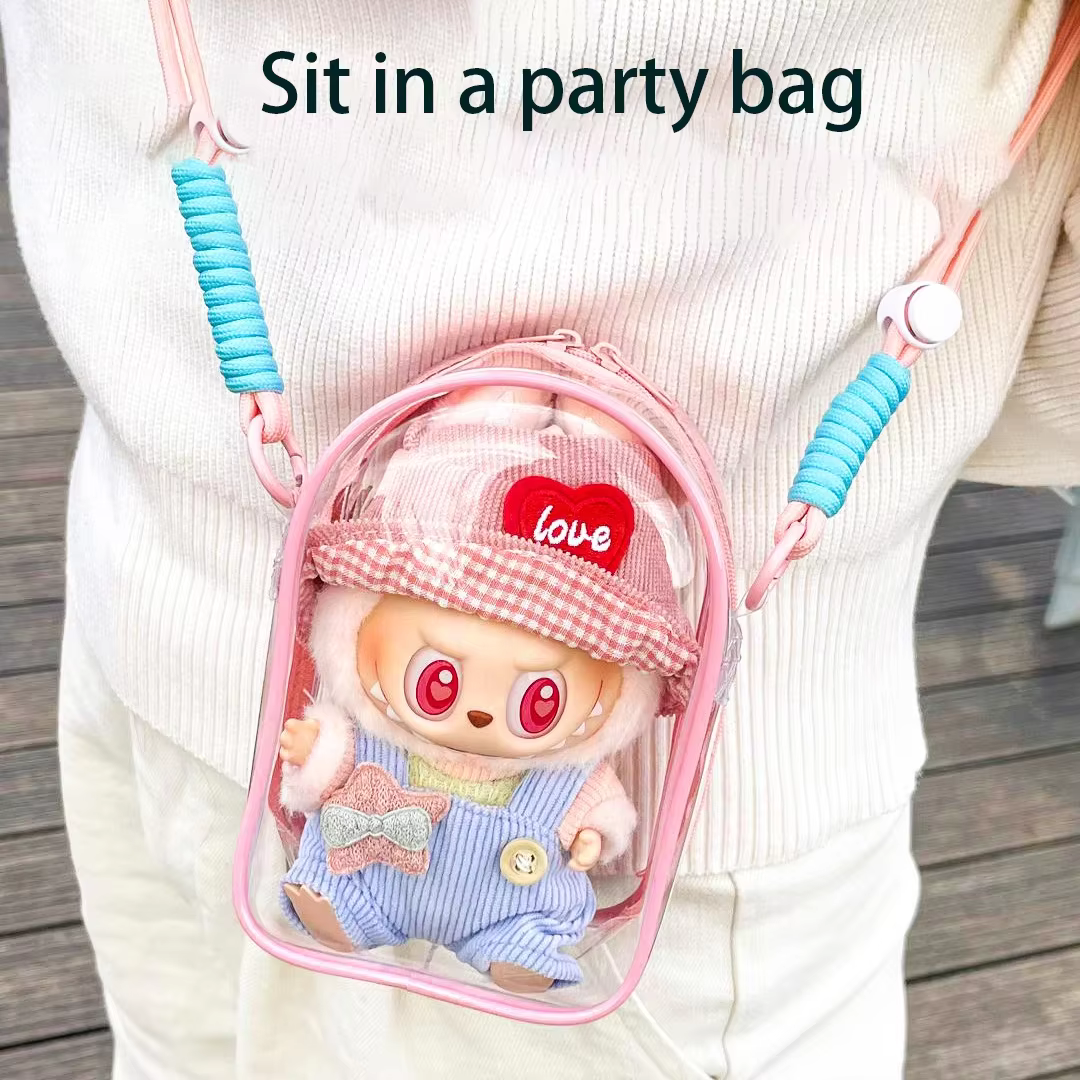 Adorable Lafufu Sanrio Dolls Itabag Storage for Cartoon Figure Models Package Diagonal Gift for Girls: Transparent PVC Bag Doll Show - Image 3