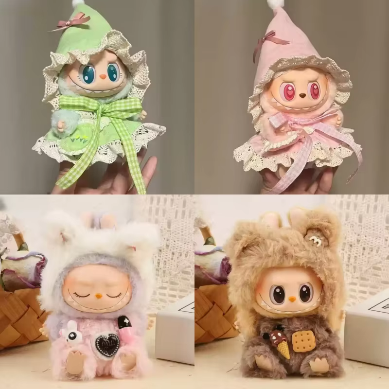 Doll Sitting Party Outfit with Exclusive Lafufu Clothes for 17cm Mini Plush Bears - Bib pants and overalls with bear accessories. - Image 2