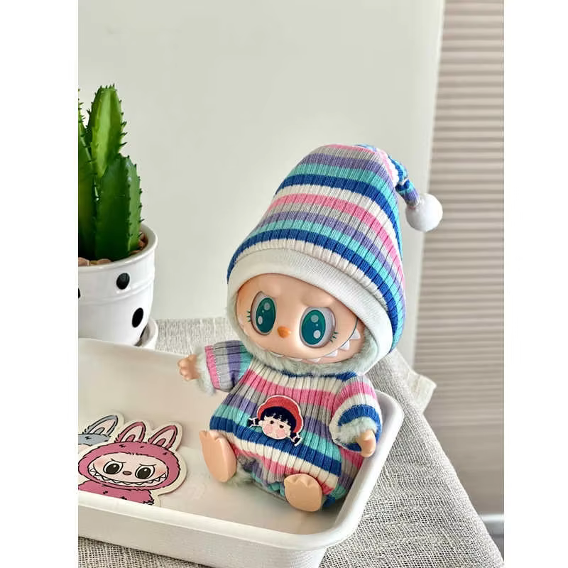 Korea's Latest Trendy Mini Plush Doll Clothing and Accessories For Lafufu Sitting Party V1 Season V Autumn Onesie Hat Set - Image 2