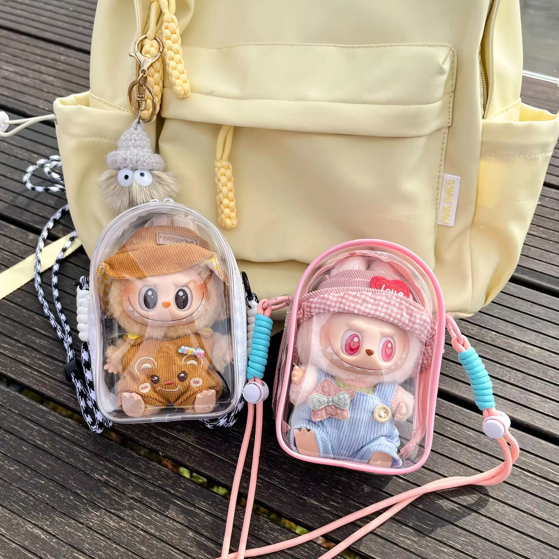 Adorable Lafufu Sanrio Dolls Itabag Storage for Cartoon Figure Models Package Diagonal Gift for Girls: Transparent PVC Bag Doll Show - Image 4