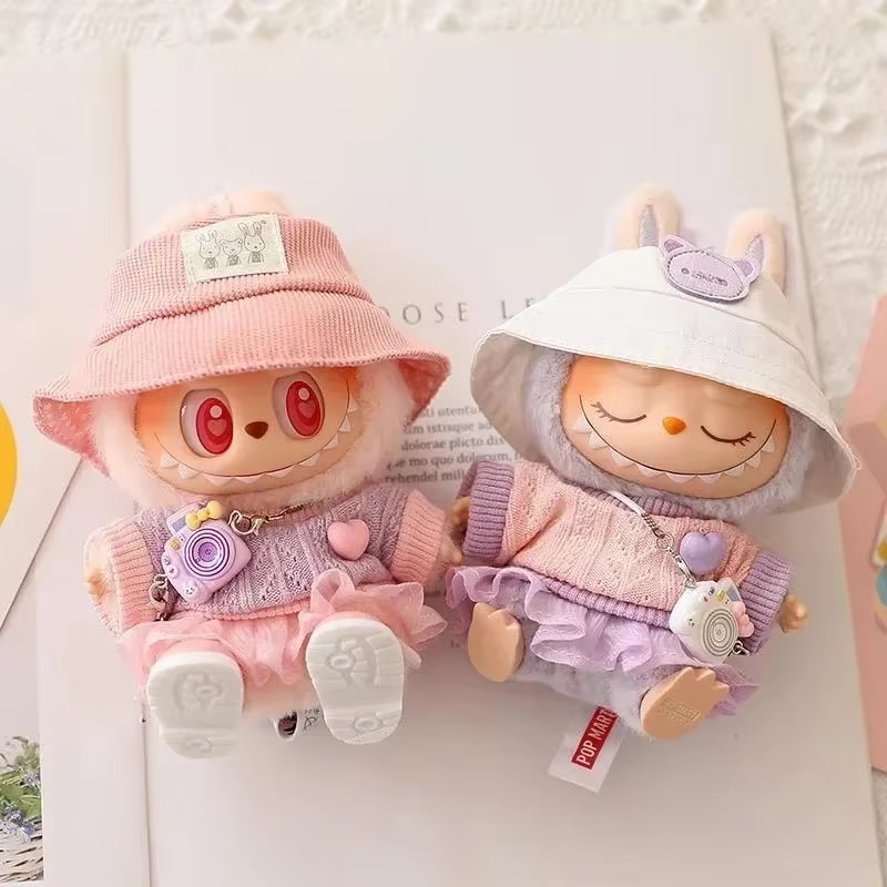 Outfit Accessories for 15-17cm Ropa Labubu & 10cm Cotton Doll Love Hoodie Pink Yarn Skirt Clothes And Accessories (Doll Not Included)