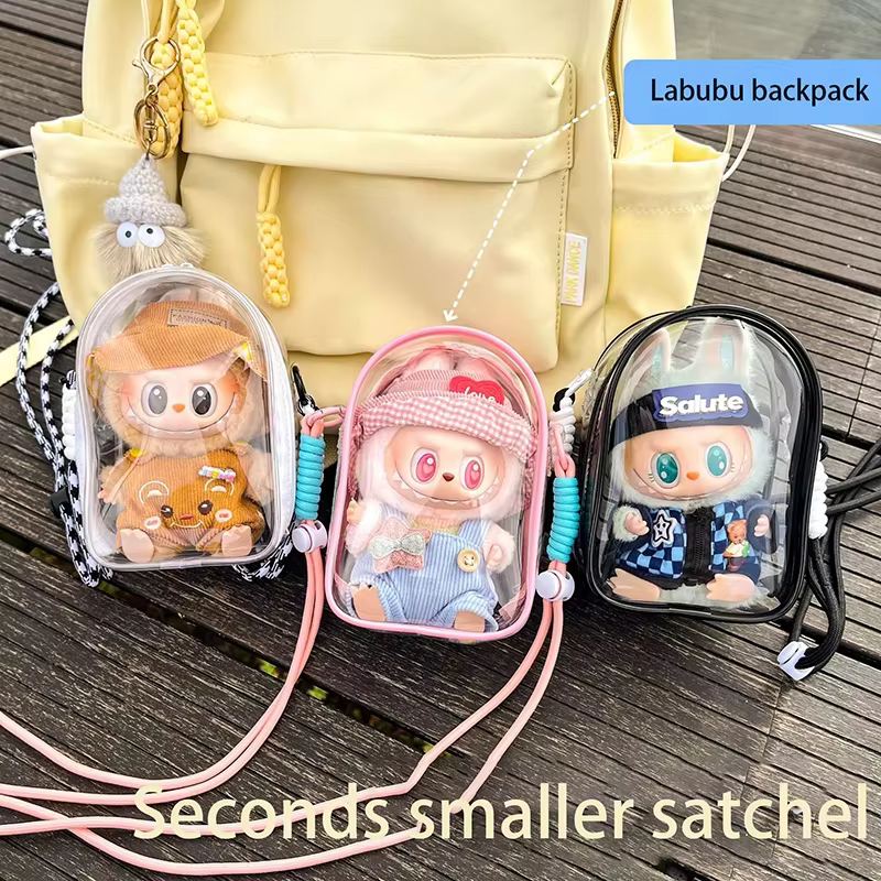 Adorable Lafufu Sanrio Dolls Itabag Storage for Cartoon Figure Models Package Diagonal Gift for Girls: Transparent PVC Bag Doll Show - Image 2